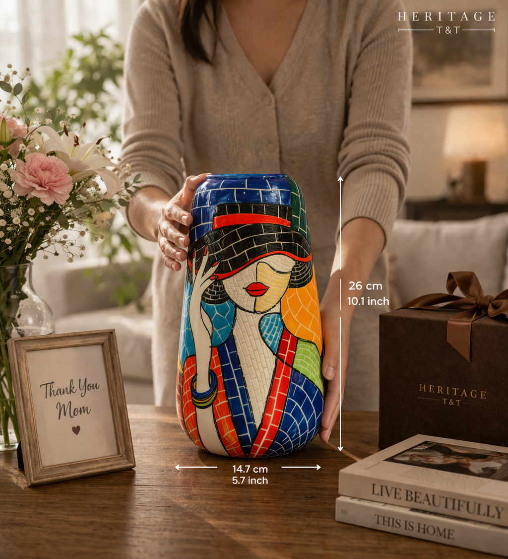 Handmade Mosaic Ceramic Vase – Lady Design  – 26 cm (10.2 in) – Home Décor – Heritage T&T Mosaic Collection – Bat Trang Vietnam