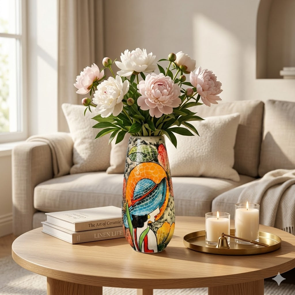 Handmade Mosaic Ceramic Vase – Lady Design  – 29 cm (11.4 in) – Home Décor – Heritage T&T Mosaic Collection – Bat Trang Vietnam