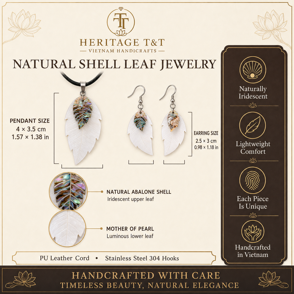 Organic Leaf Abalone - Mother of Pearl Necklace - Earrings Set – Heritage TT