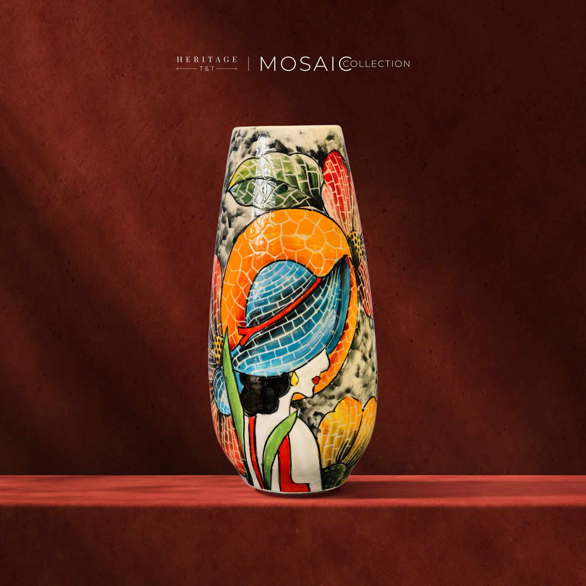 Handmade Mosaic Ceramic Vase – Lady Design  – 29 cm (11.4 in) – Home Décor – Heritage T&T Mosaic Collection – Bat Trang Vietnam