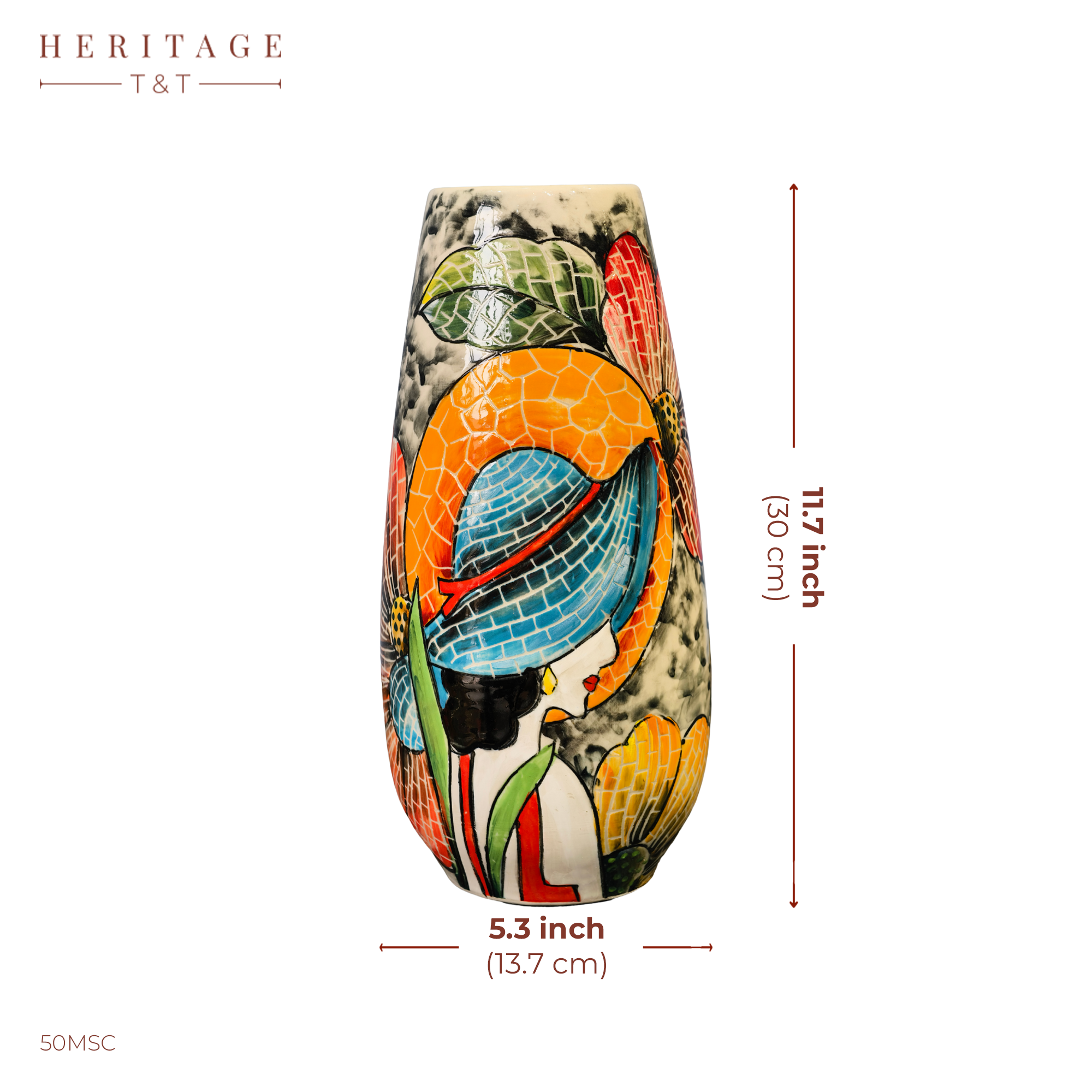 Handmade Mosaic Ceramic Vase – Lady Design  – 29 cm (11.4 in) – Home Décor – Heritage T&T Mosaic Collection – Bat Trang Vietnam