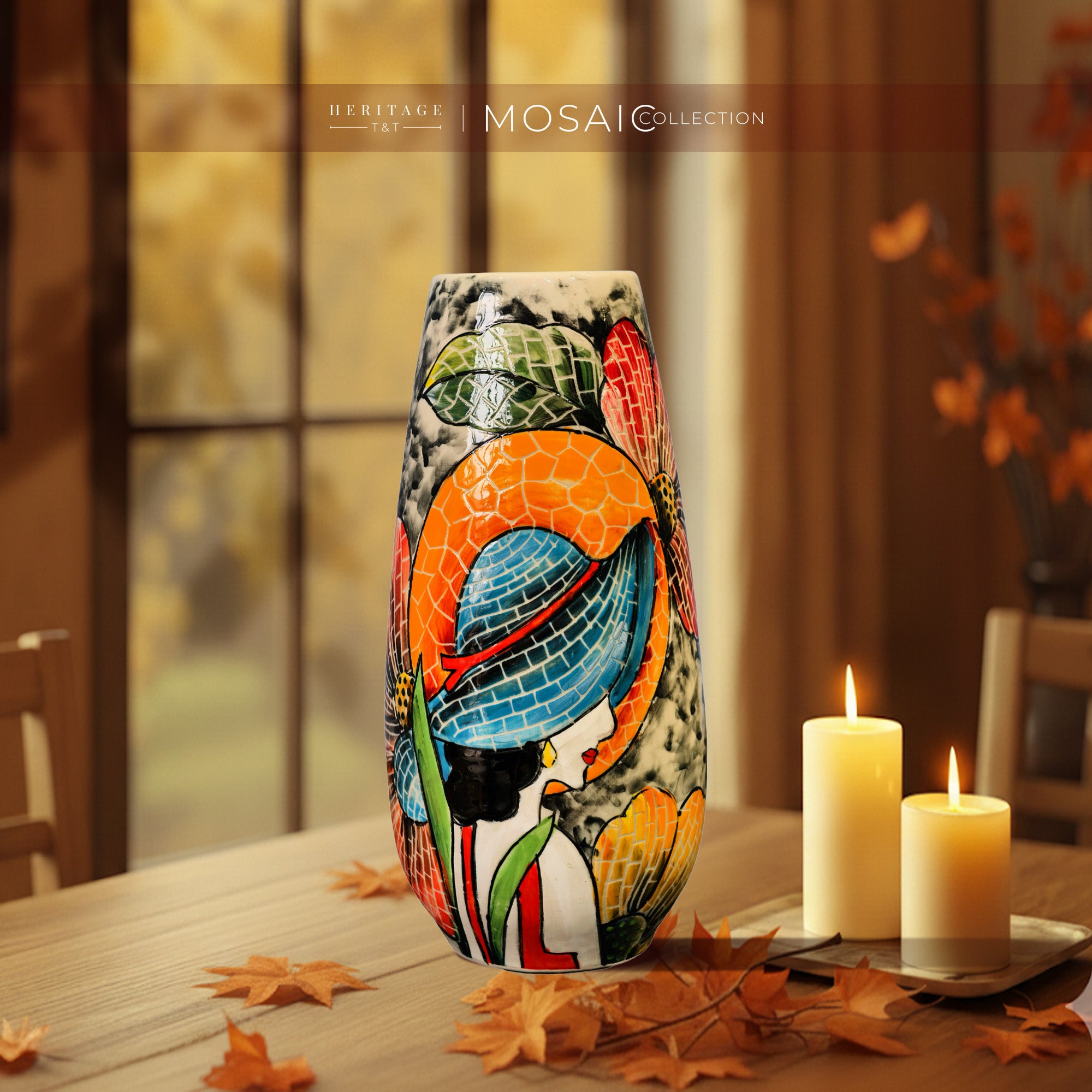 Handmade Mosaic Ceramic Vase – Lady Design  – 29 cm (11.4 in) – Home Décor – Heritage T&T Mosaic Collection – Bat Trang Vietnam