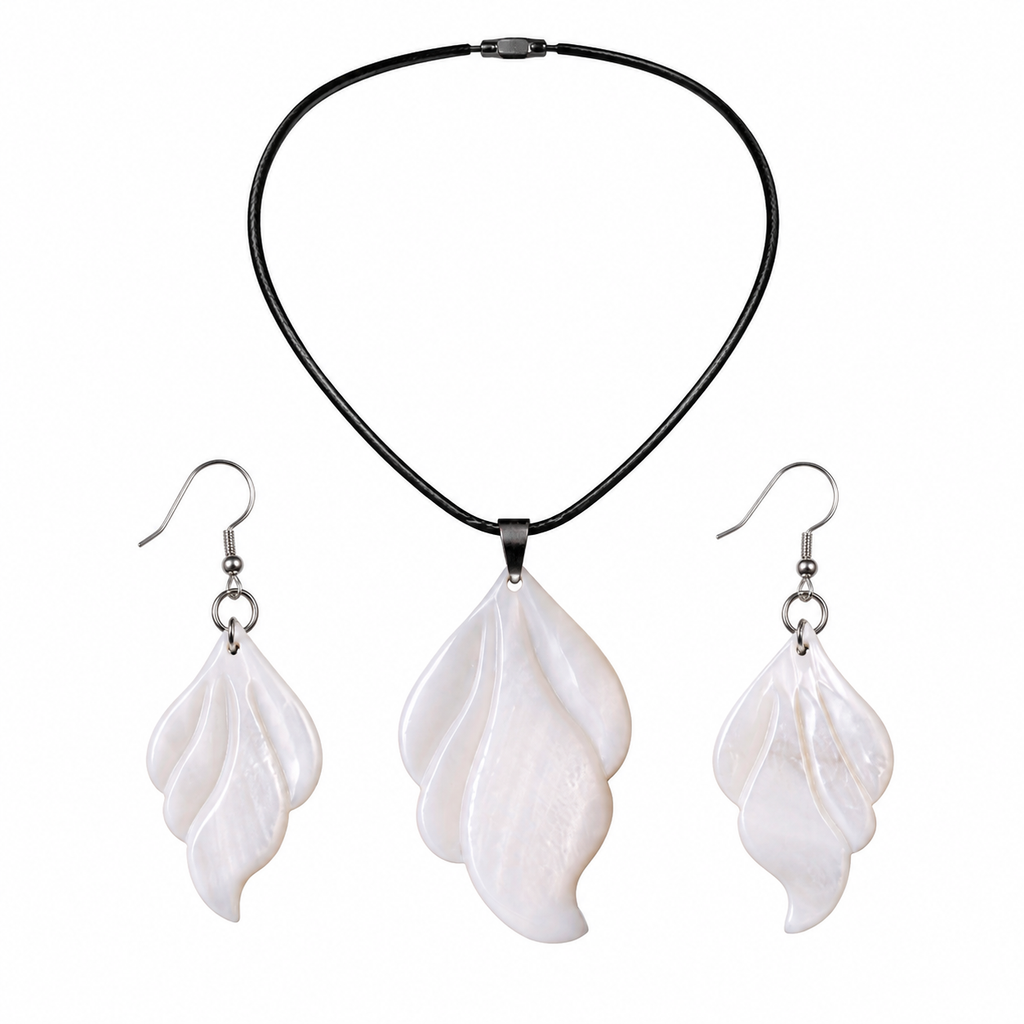 Organic Leaf Abalone - Mother of Pearl Necklace - Earrings Set – Heritage TT
