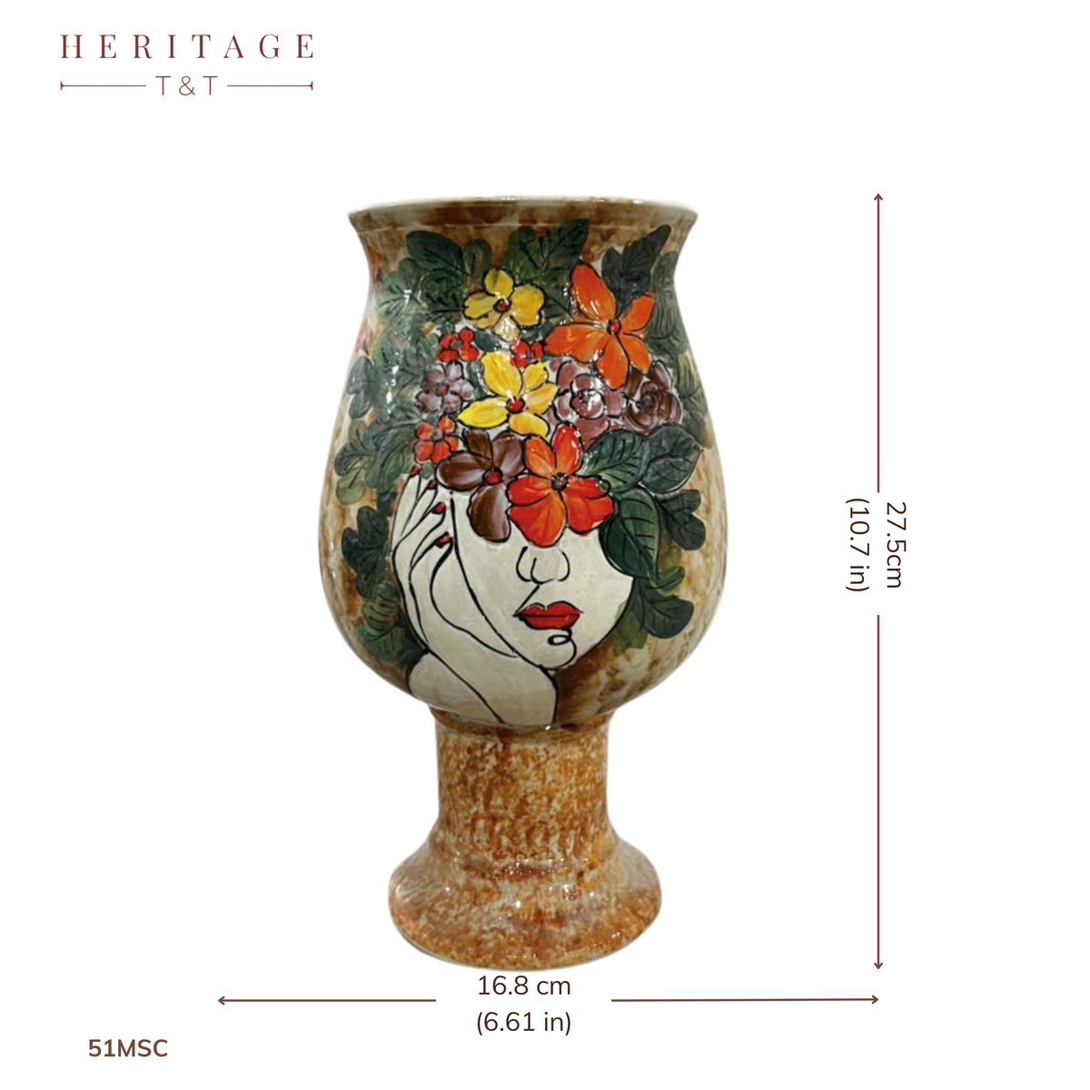 Handmade Mosaic Ceramic Vase – Lady Design  – 26 cm (10.2 in) – Home Décor – Heritage T&T Mosaic Collection – Bat Trang Vietnam