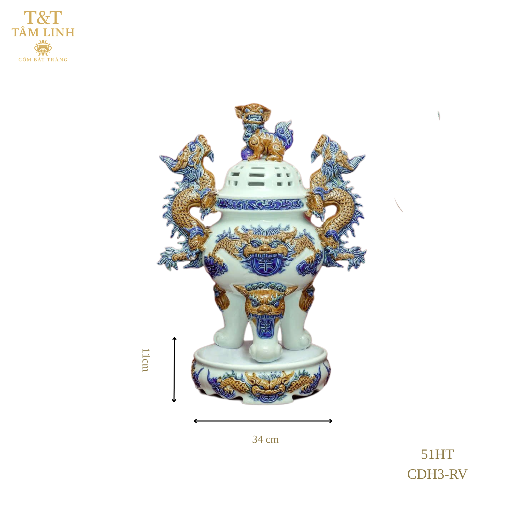 Heritage T&T Crane Incense Burner Altar Tâm An –  – Height 46 cm – 1 Piece – Bat Trang Handmade Vietnam