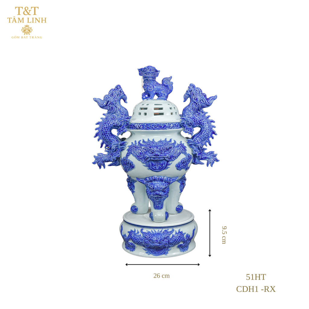 Heritage T&T Crane Incense Burner Altar Tâm An –  – Height 46 cm – 1 Piece – Bat Trang Handmade Vietnam