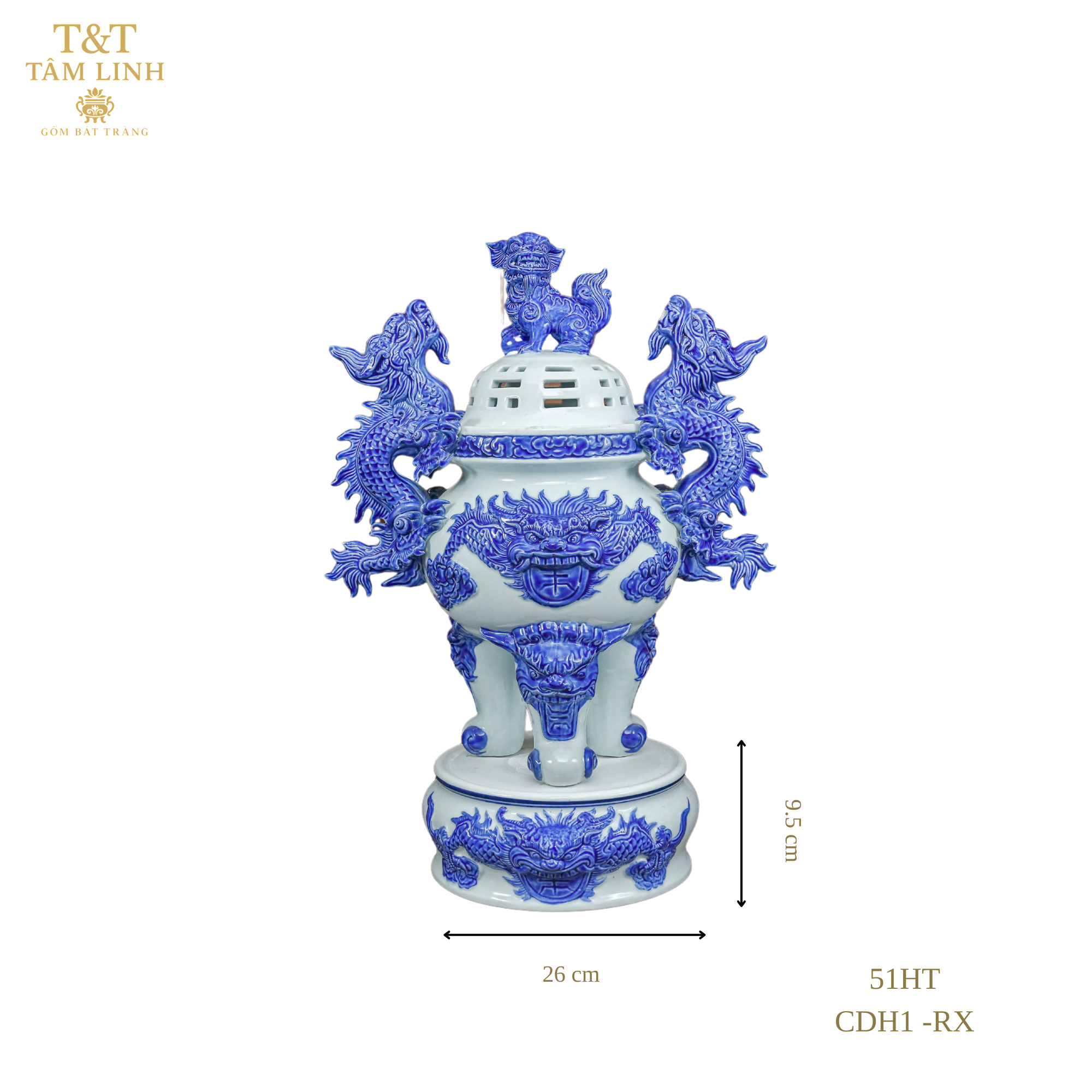 Heritage T&T Crane Incense Burner Altar Tâm An –  – Height 46 cm – 1 Piece – Bat Trang Handmade Vietnam