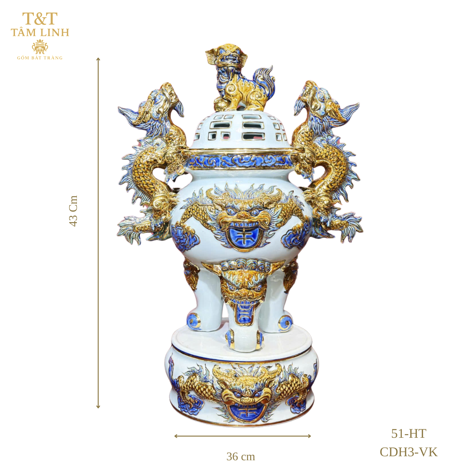 Heritage T&T Crane Incense Burner Altar Tâm An –  – Height 46 cm – 1 Piece – Bat Trang Handmade Vietnam