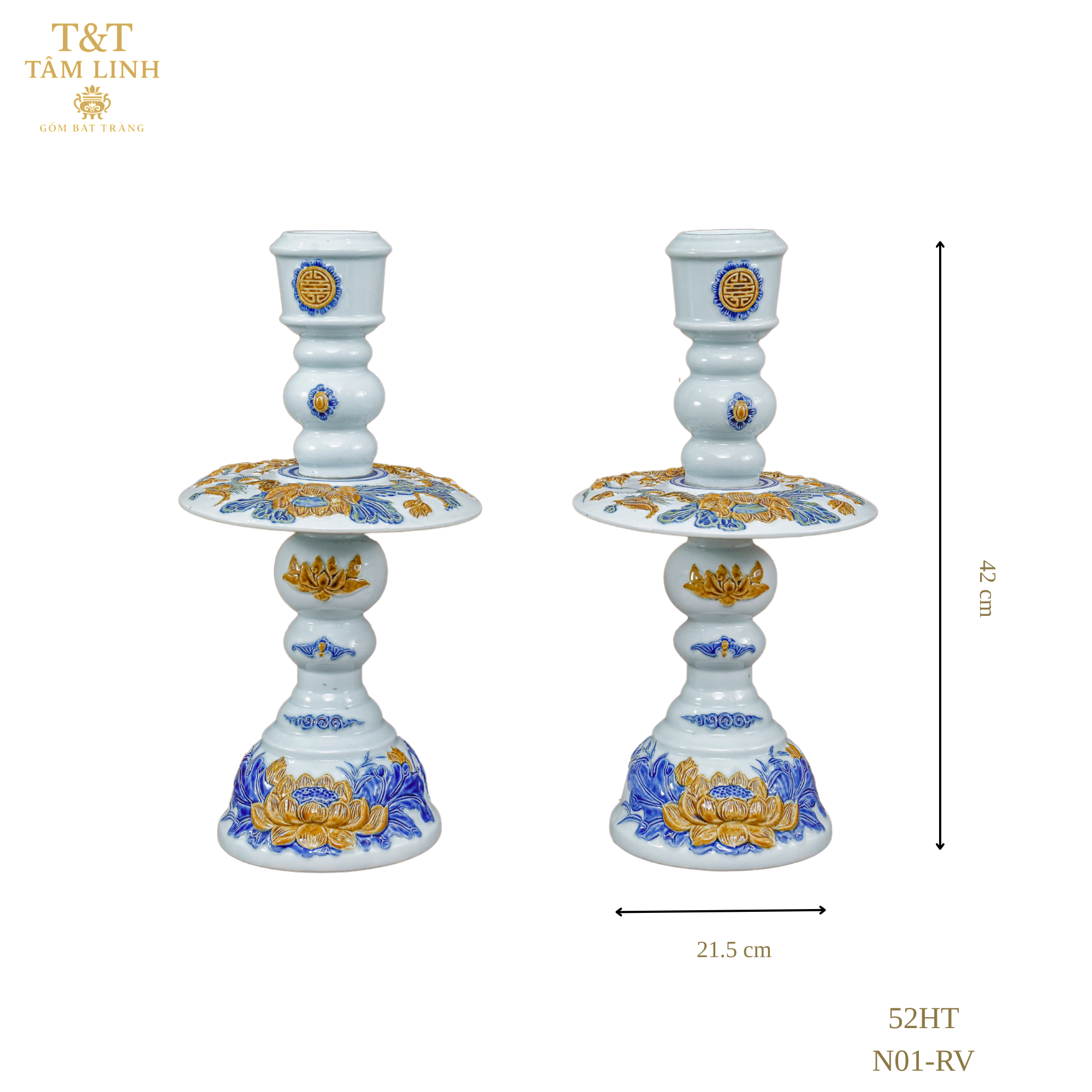 Heritage T&T Altar Candle Tree Tâm An – Ceramic Pair (2 Pieces) – Bat Trang Vietnam