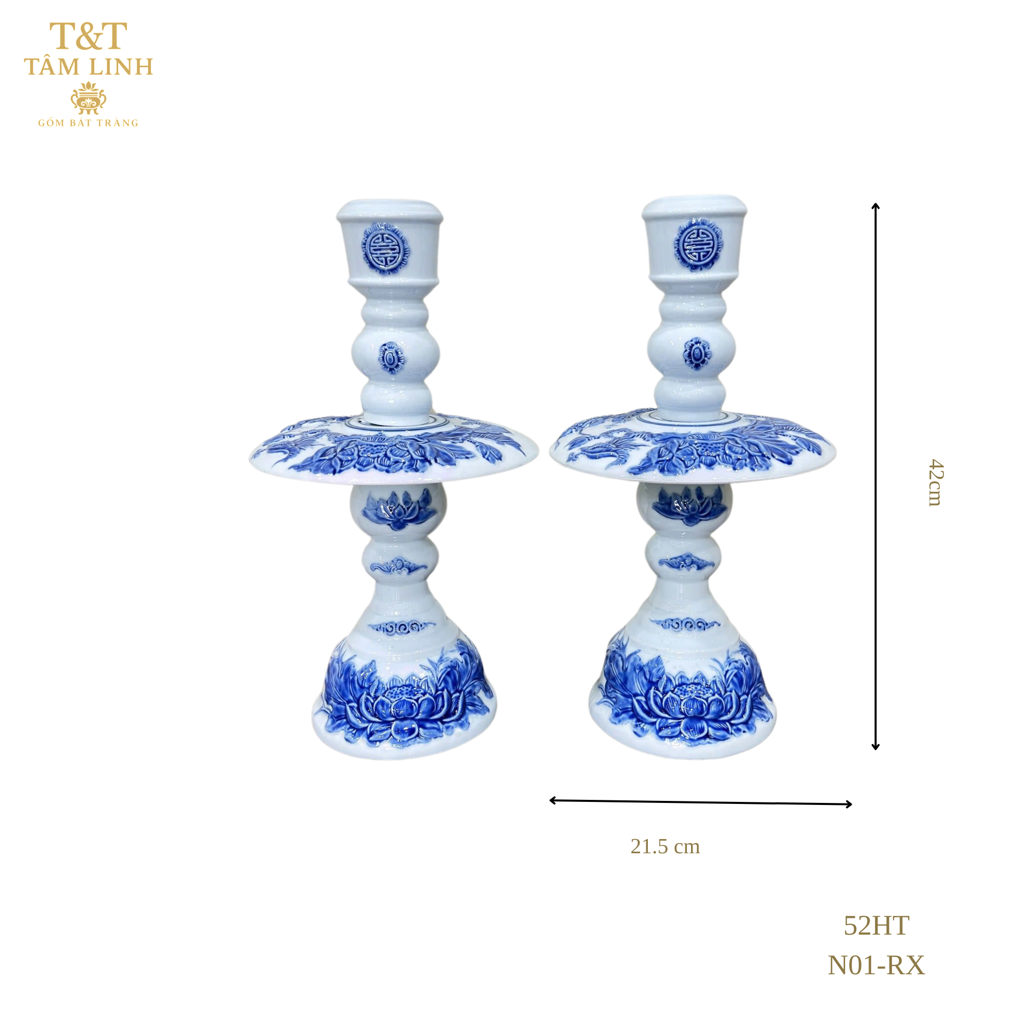 Heritage T&T Altar Candle Tree Tâm An – Ceramic Pair (2 Pieces) – Bat Trang Vietnam