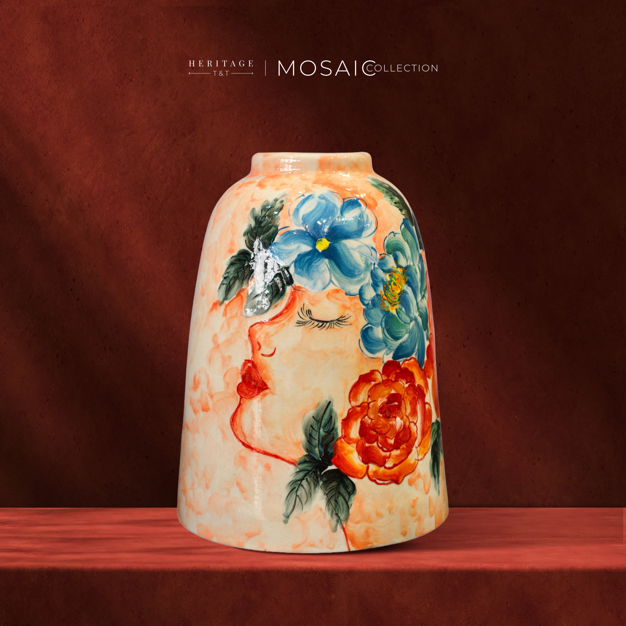 Handmade Mosaic Ceramic Vase – Artisan Design  – 26 cm (10.2 in) – Home Décor – Heritage T&T 3D Collection – Bat Trang Vietnam