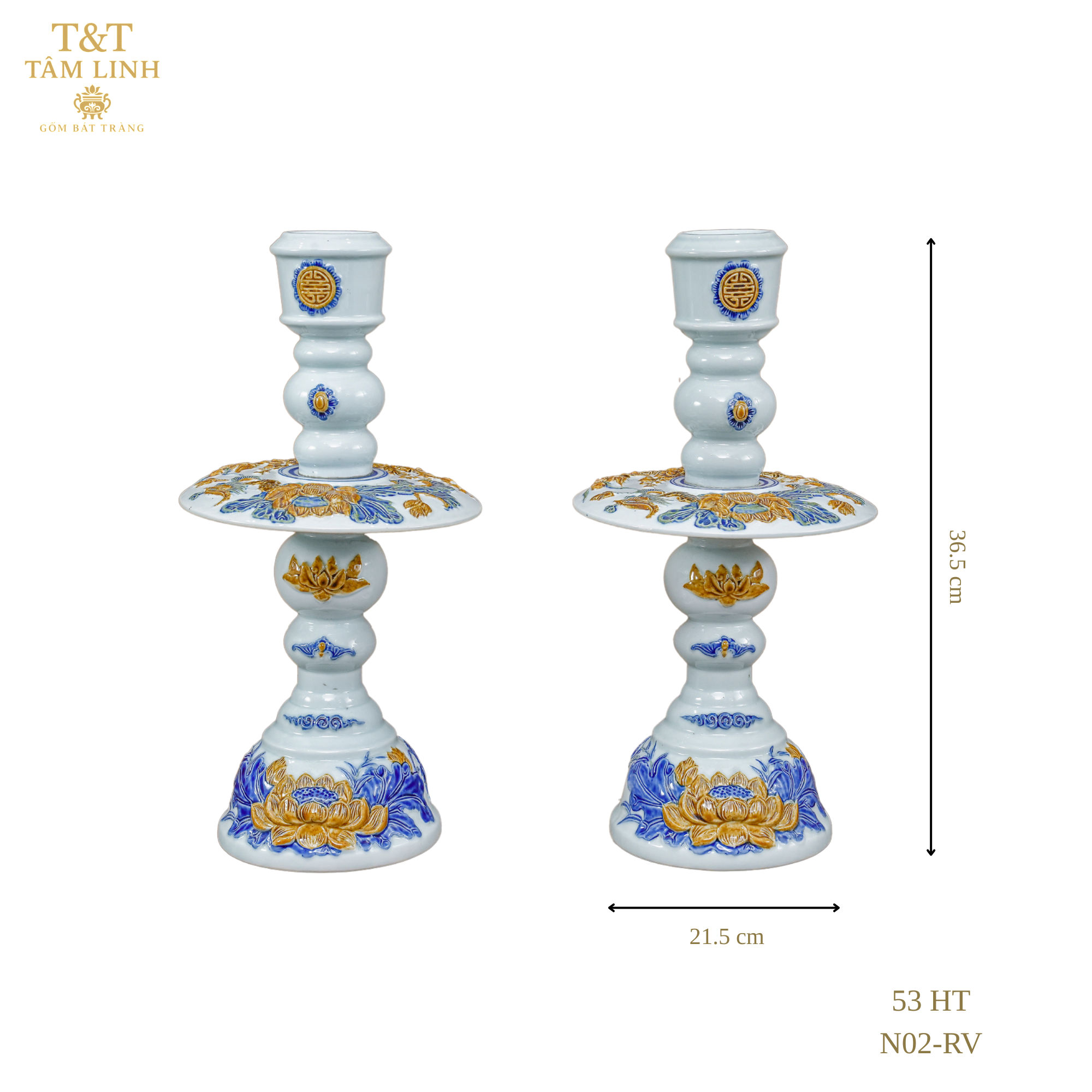 Heritage T&T Altar Candle Tree Tâm An – Ceramic Pair (2 Pieces) – Bat Trang Vietnam