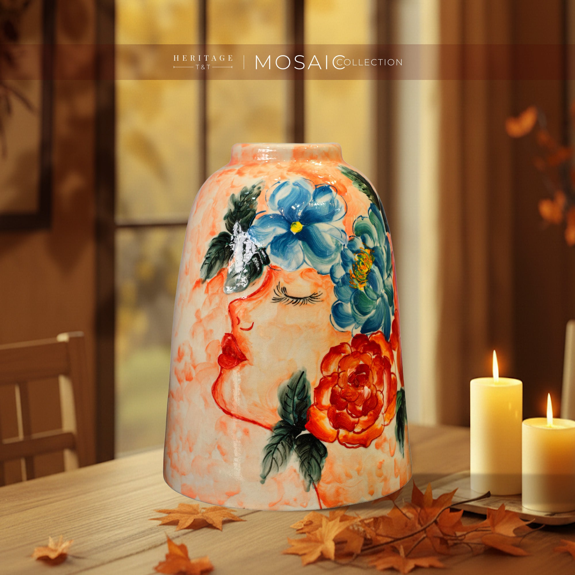 Handmade Mosaic Ceramic Vase – Artisan Design  – 26 cm (10.2 in) – Home Décor – Heritage T&T 3D Collection – Bat Trang Vietnam
