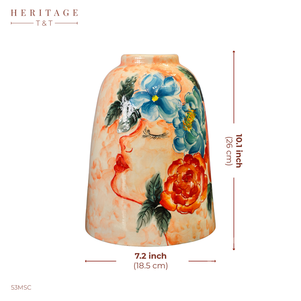 Handmade Ceramic Vase 26 cm – Decorative Floral Vase – Bat Trang Pottery – Hand Painted Art Vase – Home Decor – HERITAGE T&T