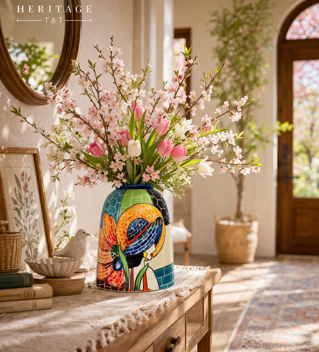 Handmade Mosaic Ceramic Vase – Lady Design  – 20 cm (7.9 in) – Home Décor – Heritage T&T Mosaic Collection – Bat Trang Vietnam