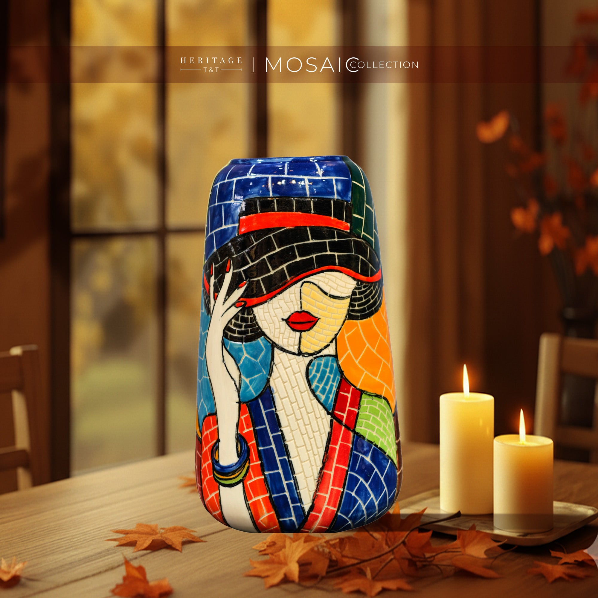 Handmade Mosaic Ceramic Vase – Lady Design  – 30 cm (11.8 in) – Home Décor – Heritage T&T Mosaic Collection – Bat Trang Vietnam