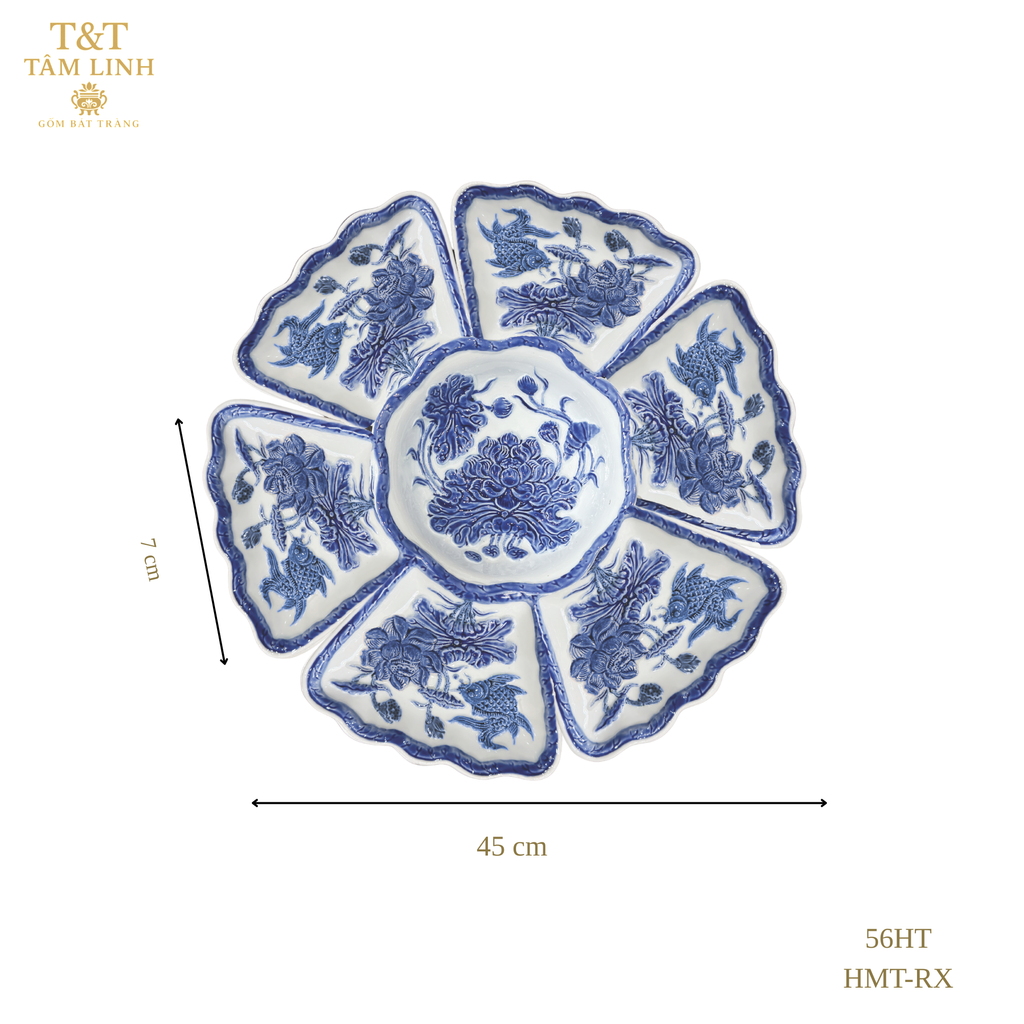Heritage T&T Sunflower Altar Flower Set Tâm An blue Glaze Height 7 cm (2.8 in) – 1 Set – Bat Trang Handmade Vietnam