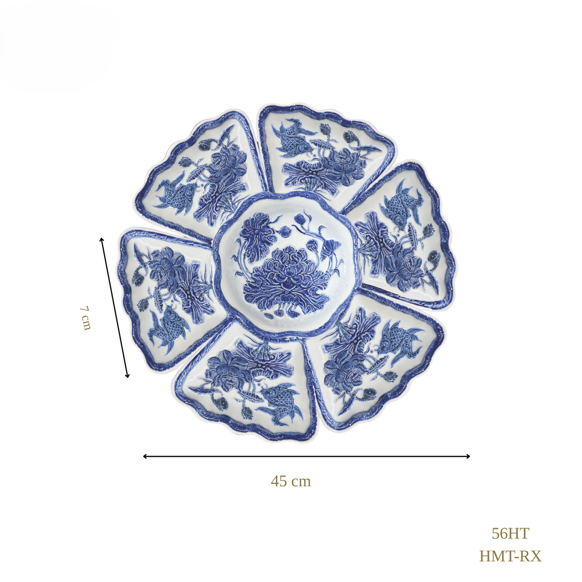 Heritage T&T Sunflower Altar Flower Set Tâm An blue Glaze Height 7 cm (2.8 in) – 1 Set – Bat Trang Handmade Vietnam