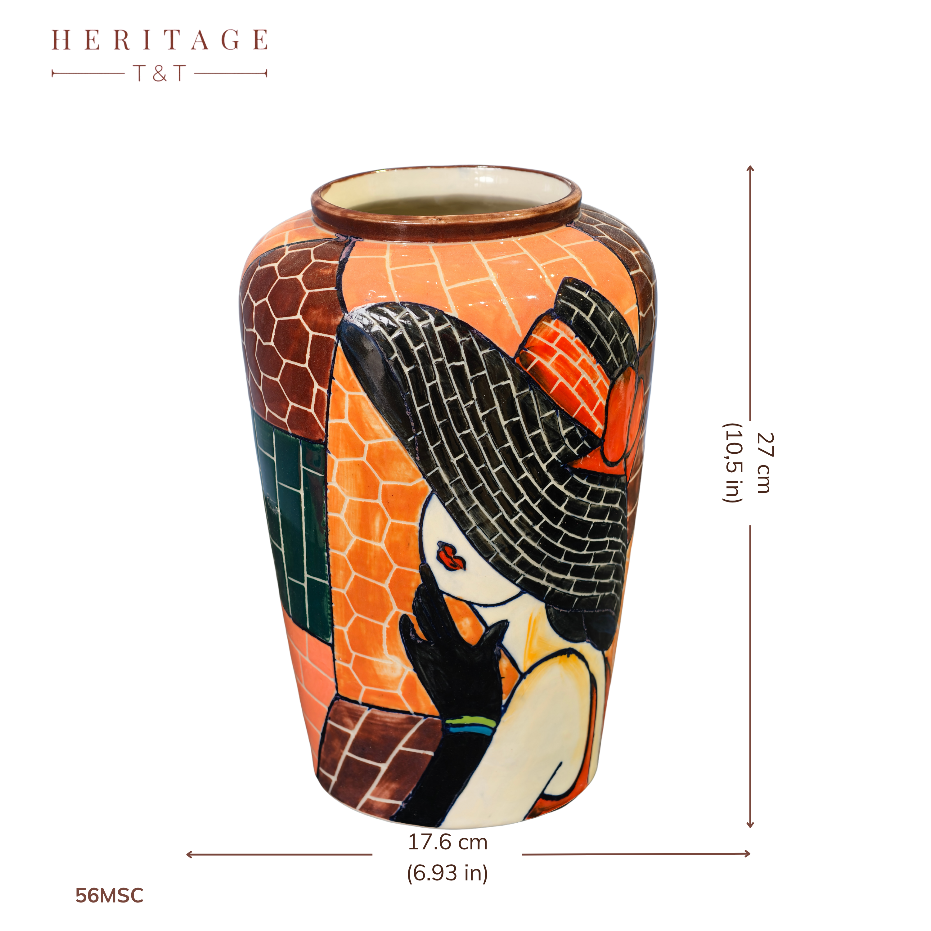 Handmade Mosaic Ceramic Vase – Lady Design  – 28 cm (11 in) – Home Décor – Heritage T&T Mosaic Collection – Bat Trang Vietnam
