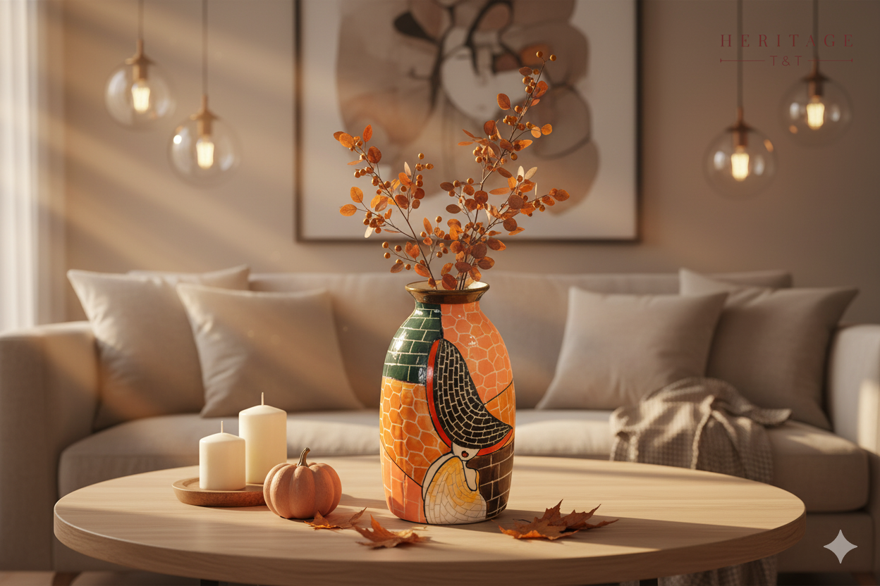 Handmade Mosaic Ceramic Vase – Lady Design  – 27 cm (10.6 in) – Home Décor – Heritage T&T Mosaic Collection – Bat Trang Vietnam