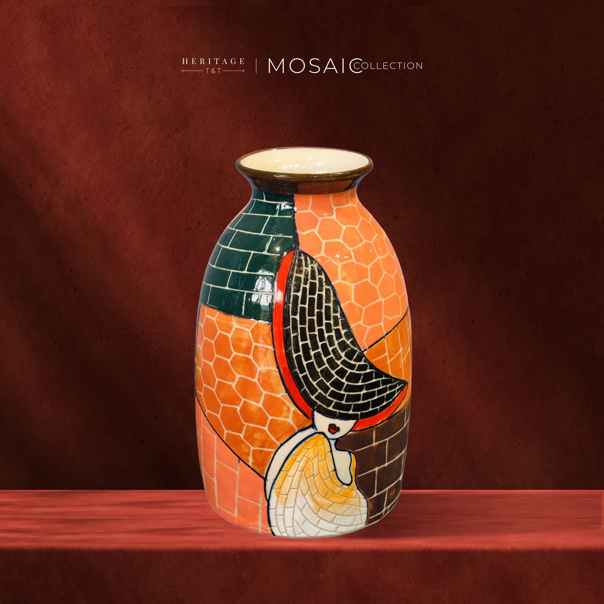 Handmade Mosaic Ceramic Vase – Lady Design  – 27 cm (10.6 in) – Home Décor – Heritage T&T Mosaic Collection – Bat Trang Vietnam