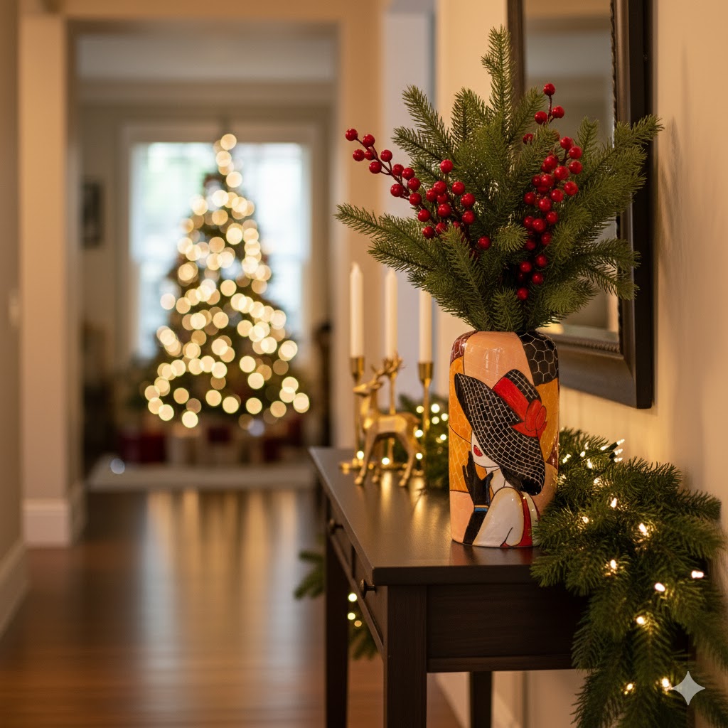 Handmade Mosaic Ceramic Vase – Lady Design  – 25 cm (9.8 in) – Home Décor – Heritage T&T Mosaic Collection – Bat Trang Vietnam