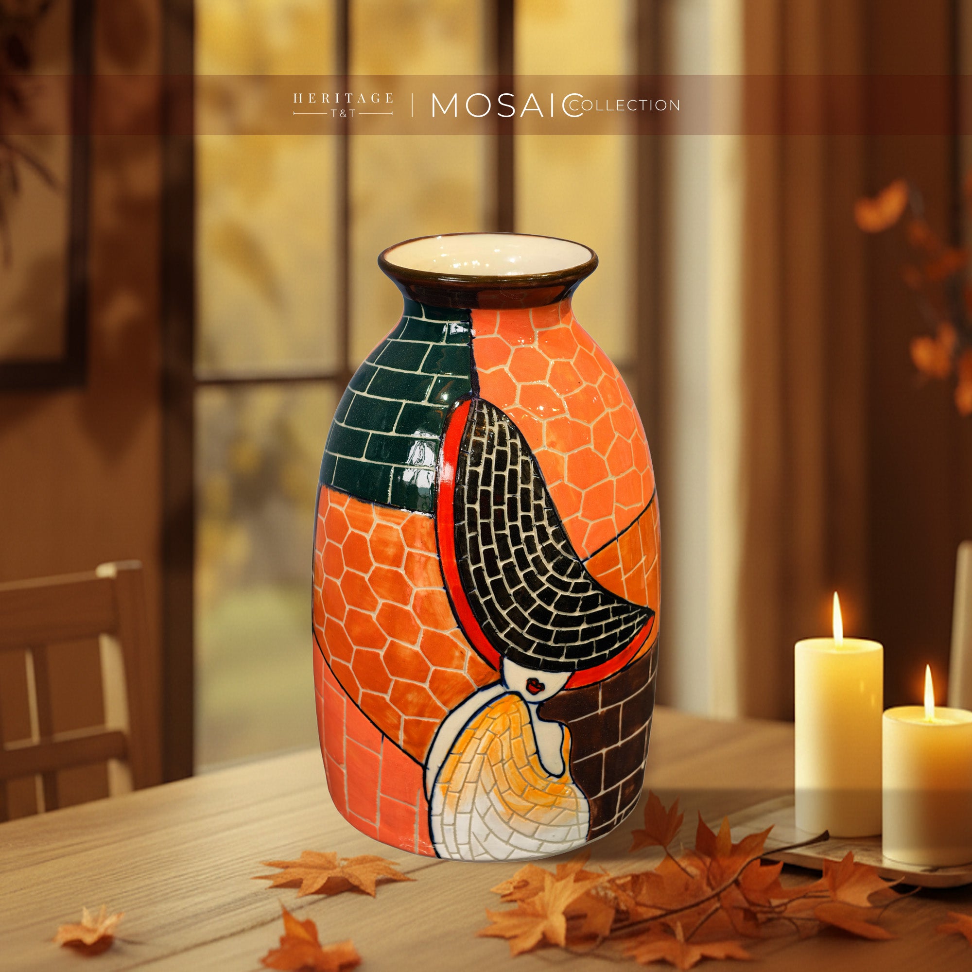 Handmade Mosaic Ceramic Vase – Lady Design  – 27 cm (10.6 in) – Home Décor – Heritage T&T Mosaic Collection – Bat Trang Vietnam