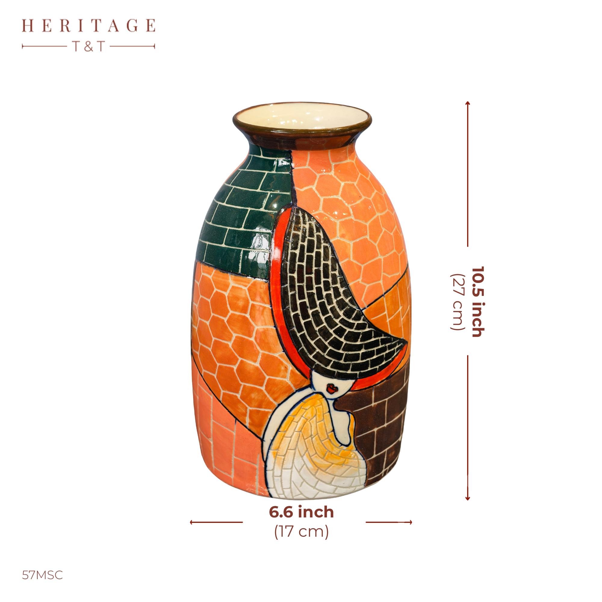 Handmade Mosaic Ceramic Vase – Lady Design  – 27 cm (10.6 in) – Home Décor – Heritage T&T Mosaic Collection – Bat Trang Vietnam