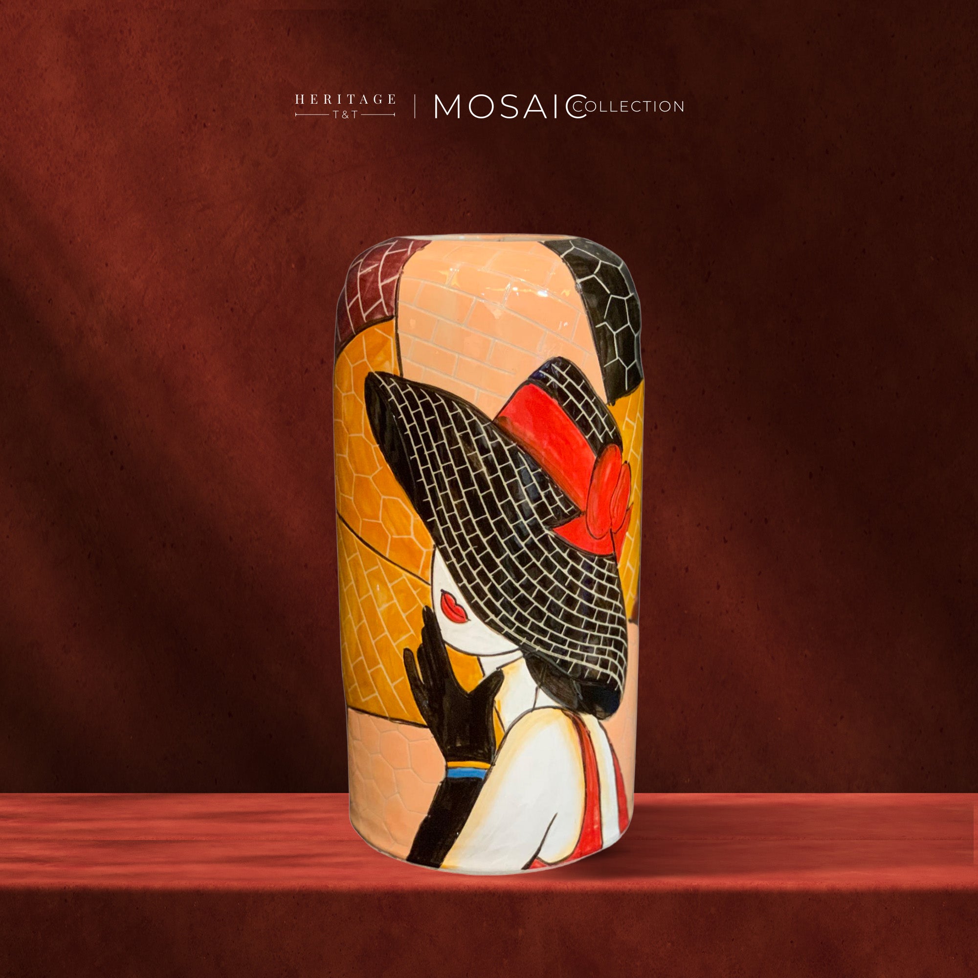 Handmade Mosaic Ceramic Vase – Lady Design  – 25 cm (9.8 in) – Home Décor – Heritage T&T Mosaic Collection – Bat Trang Vietnam