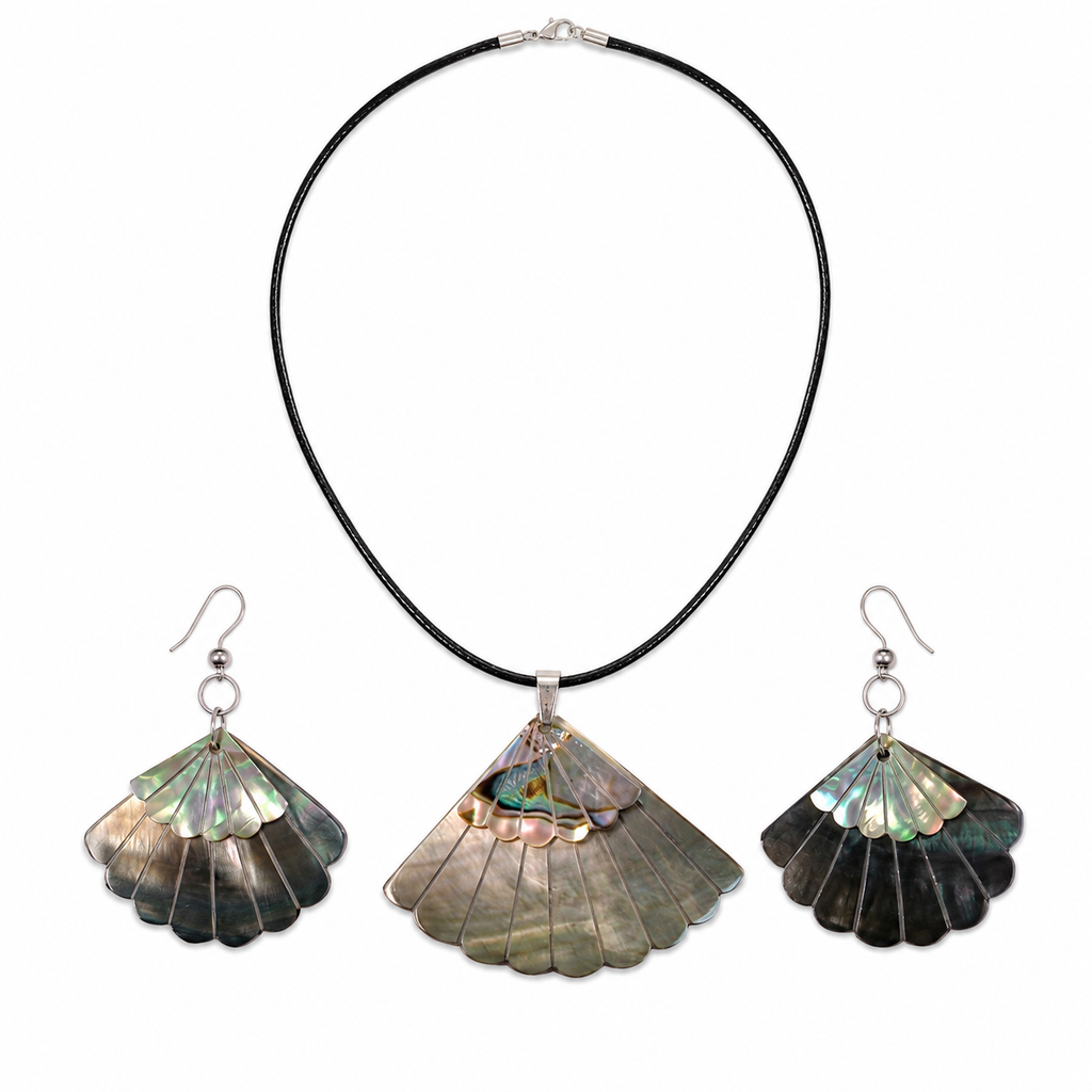 Organic Leaf Abalone - Mother of Pearl Necklace - Earrings Set – Heritage TT