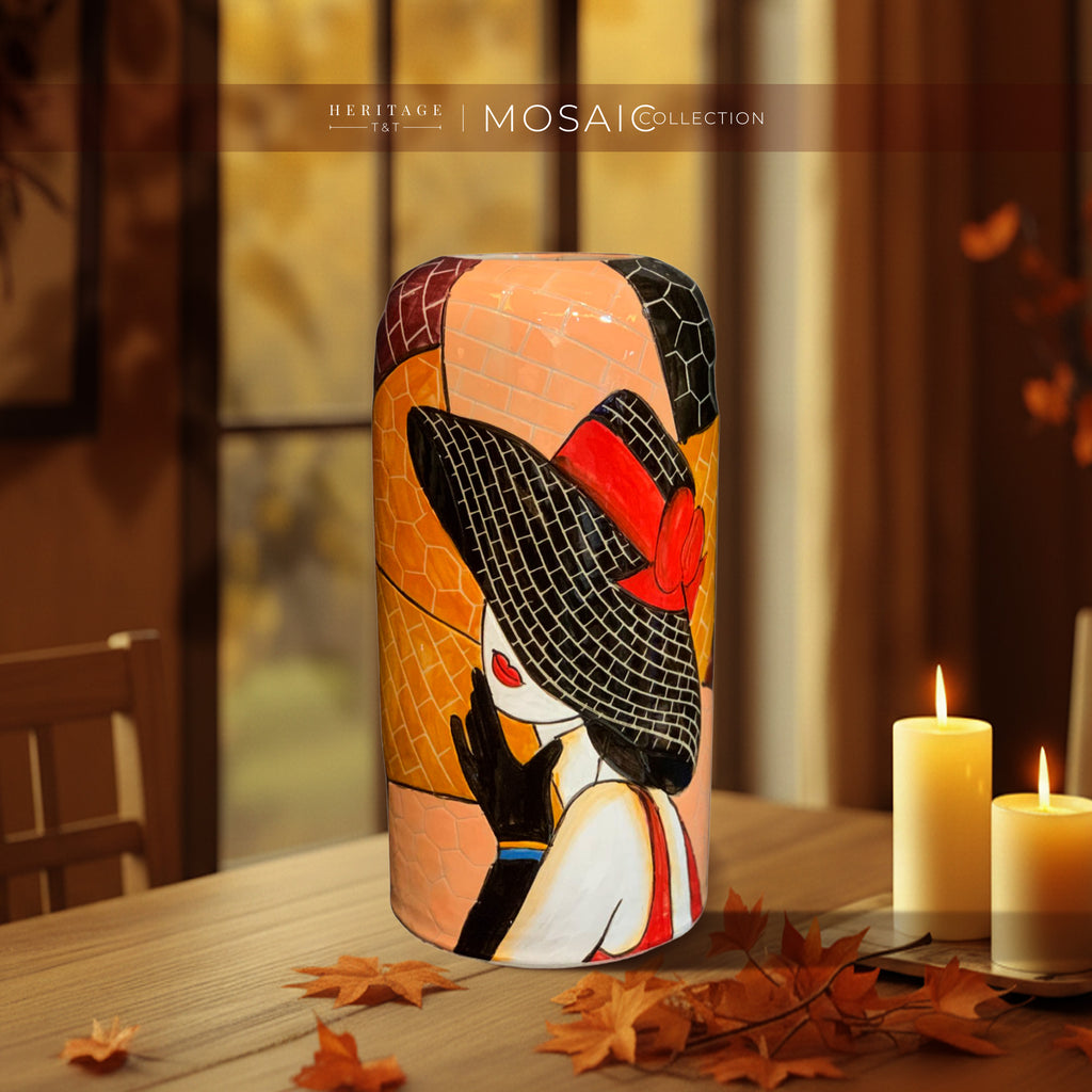 Handmade Mosaic Ceramic Vase – Lady Design  – 25 cm (9.8 in) – Home Décor – Heritage T&T Mosaic Collection – Bat Trang Vietnam
