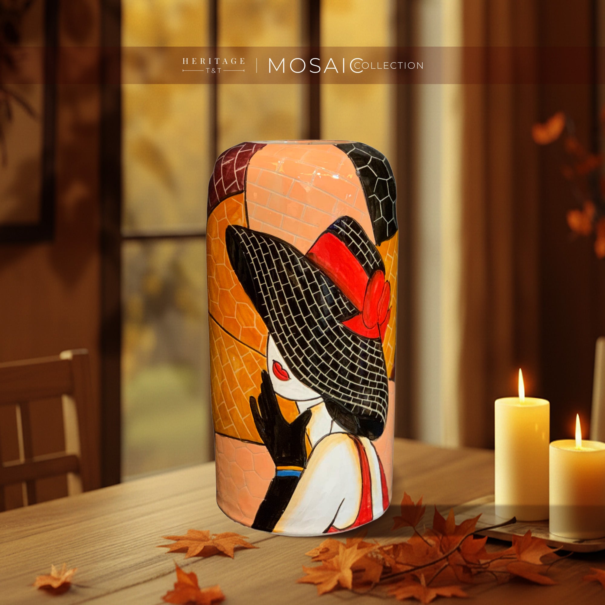 Handmade Mosaic Ceramic Vase – Lady Design  – 25 cm (9.8 in) – Home Décor – Heritage T&T Mosaic Collection – Bat Trang Vietnam