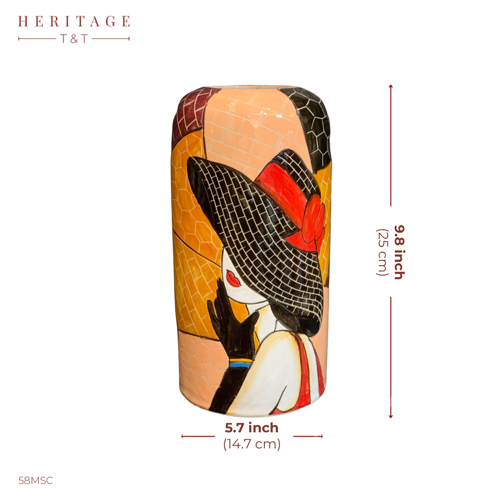 Handmade Mosaic Ceramic Vase – Lady Design  – 25 cm (9.8 in) – Home Décor – Heritage T&T Mosaic Collection – Bat Trang Vietnam