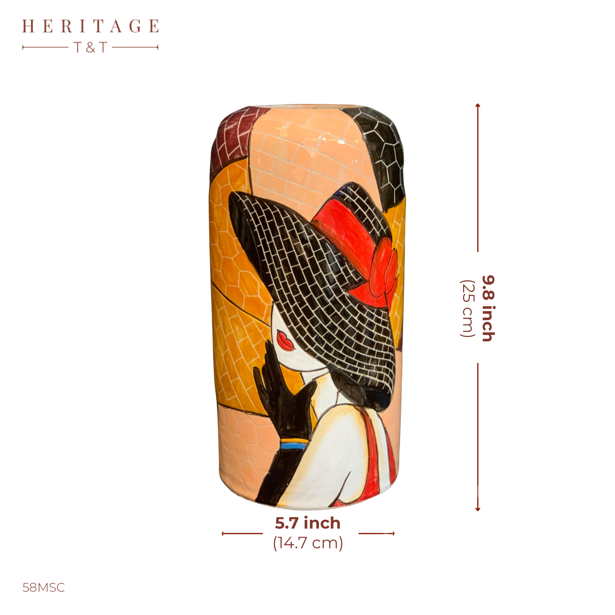 Handmade Mosaic Ceramic Vase – Lady Design  – 25 cm (9.8 in) – Home Décor – Heritage T&T Mosaic Collection – Bat Trang Vietnam