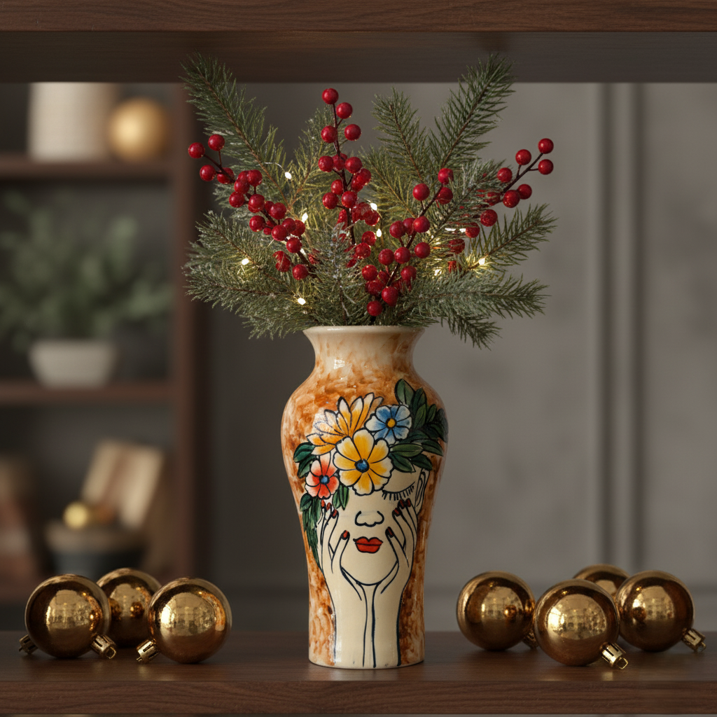 Handmade Mosaic Ceramic Vase – Lady Design  – 26 cm (10.2 in) – Home Décor – Heritage T&T Mosaic Collection – Bat Trang Vietnam