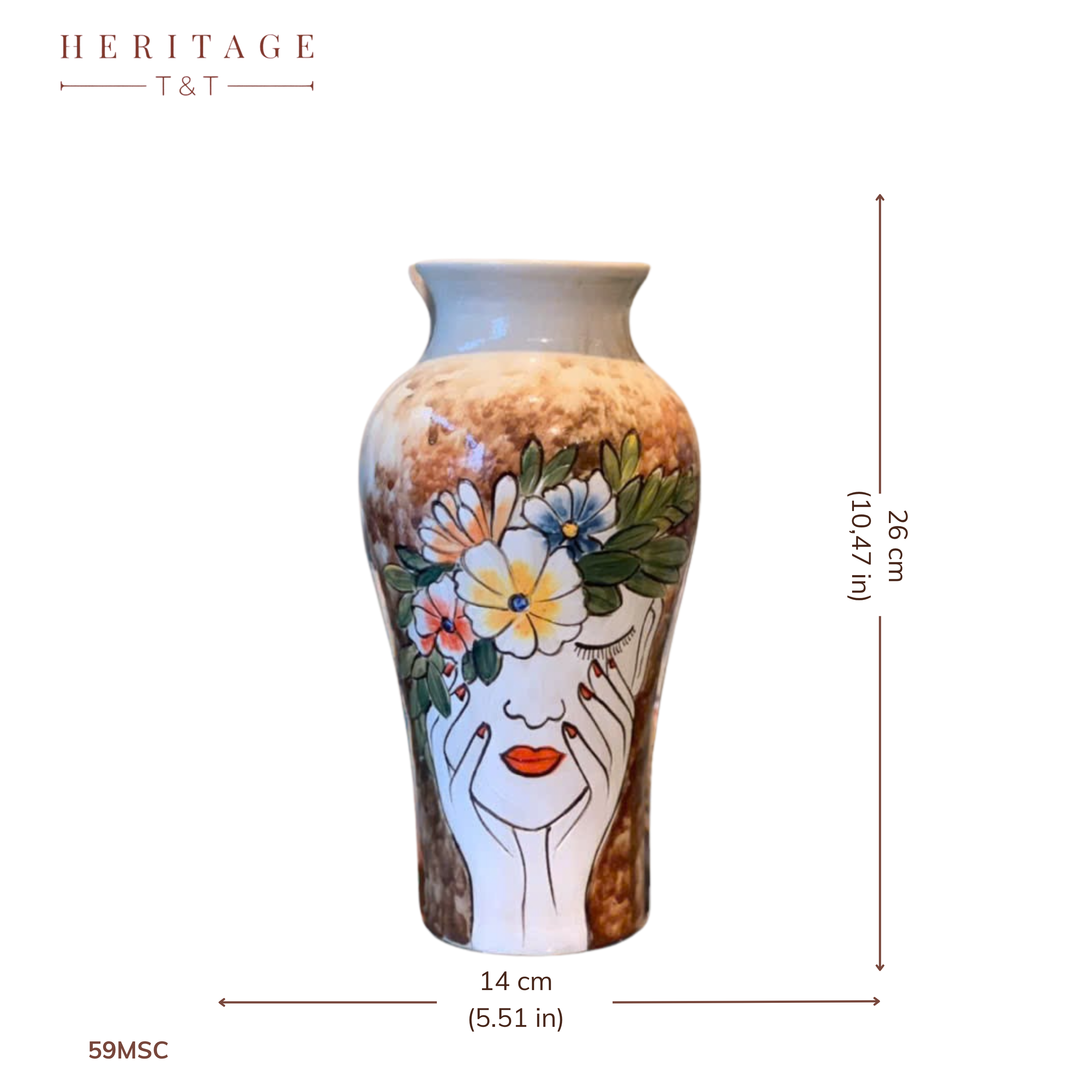 Handmade Mosaic Ceramic Vase – Lady Design  – 26 cm (10.2 in) – Home Décor – Heritage T&T Mosaic Collection – Bat Trang Vietnam