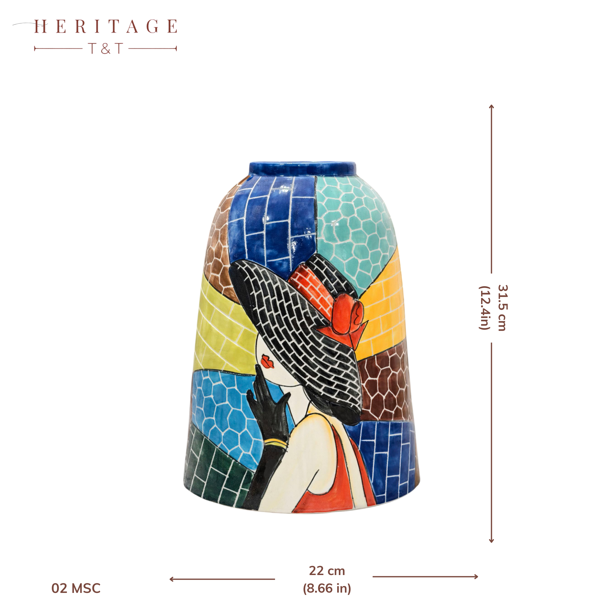 Handmade Mosaic Ceramic Vase – Lady Design  – 31.5 cm (12.4 in) – Home Décor – Heritage T&T Mosaic Collection – Bat Trang Vietnam