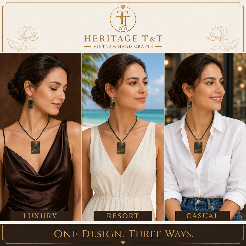 Natural Shell Statement Necklace Earrings Set – Abalone  Mother of Pearl – Heritage TT