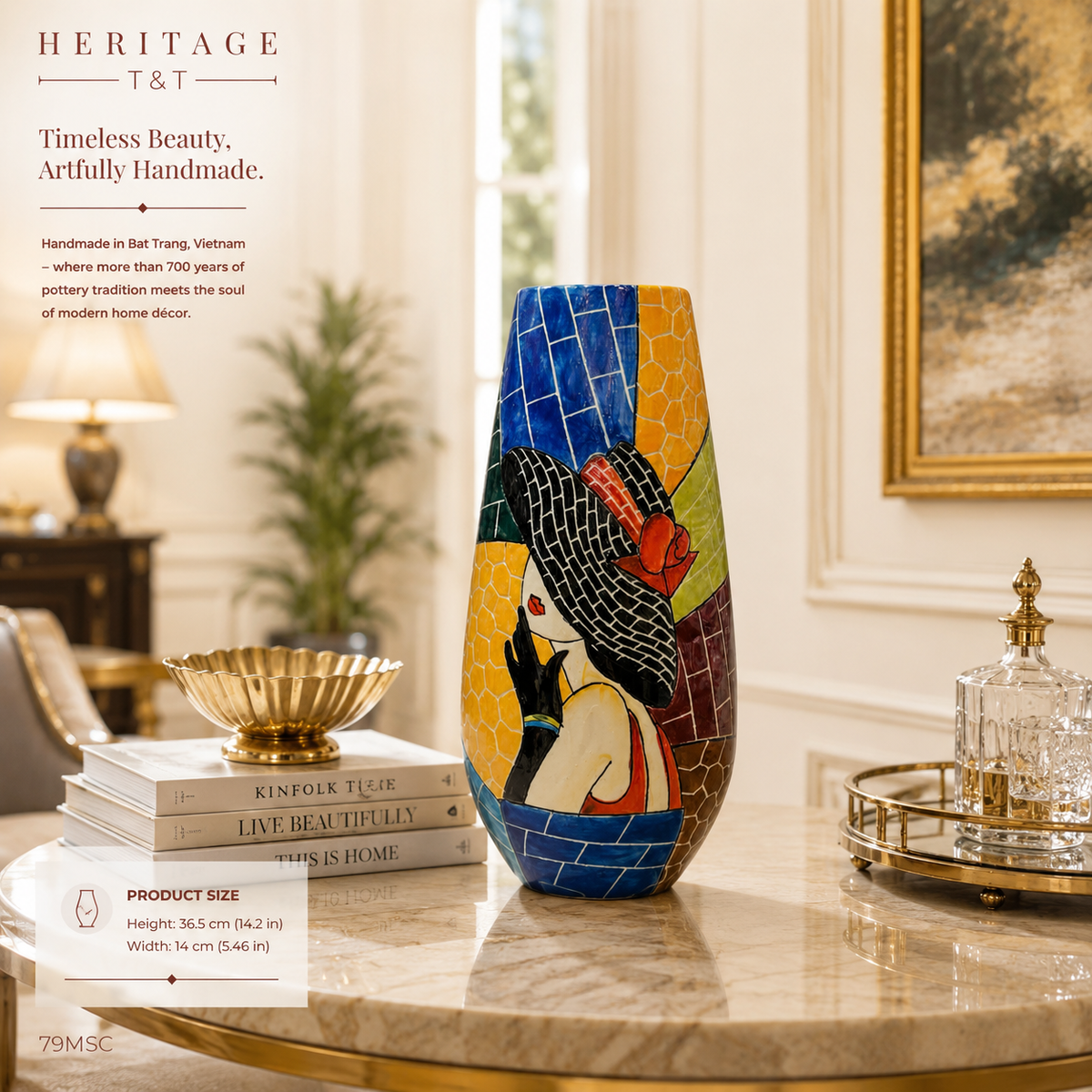 Handmade Mosaic Ceramic Vase – Lady Design  – 36.5 cm (14.4 in) – Home Décor – Heritage T&T Mosaic Collection – Bat Trang Vietnam
