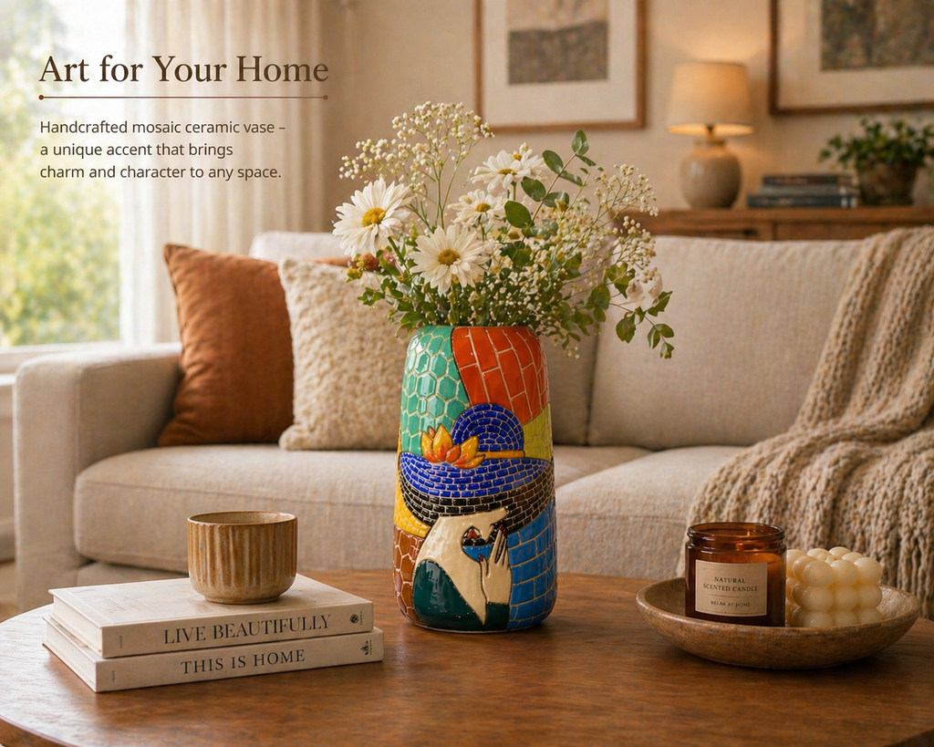 Handmade Mosaic Ceramic Vase – Lady Design  – 30 cm (11.8 in) – Home Décor – Heritage T&T Mosaic Collection – Bat Trang Vietnam