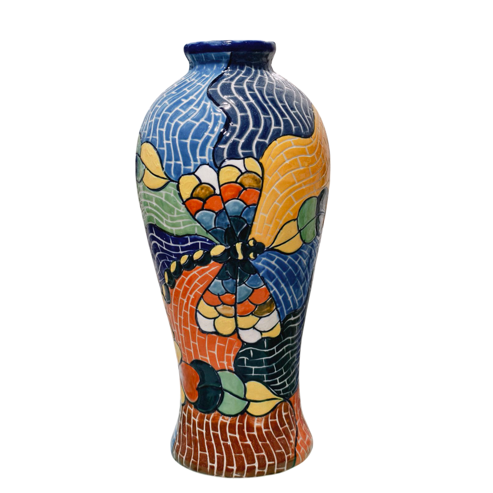 Handmade Mosaic Ceramic Vase – Dragonfly Design  – 31 cm (12.2 in) – Home Décor – Heritage T&T Mosaic Collection – Bat Trang Vietnam