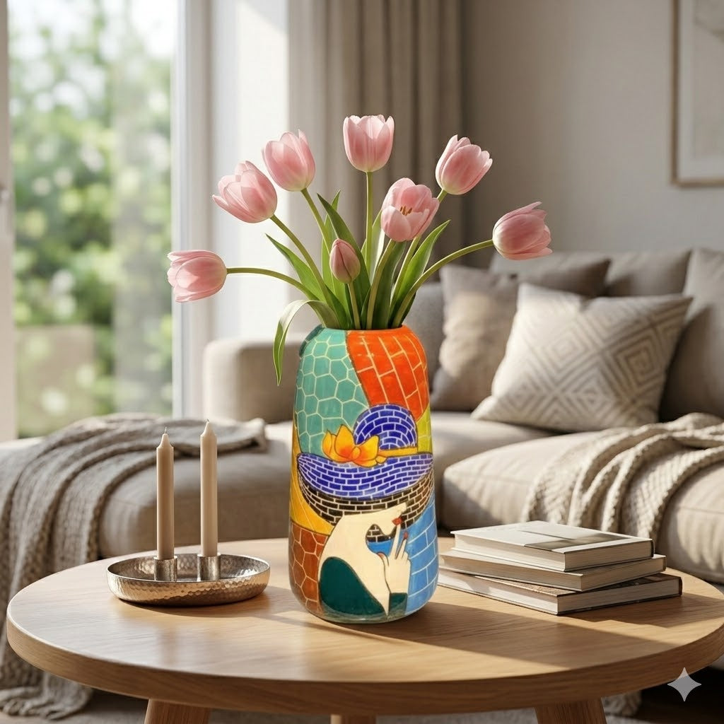 Handmade Mosaic Ceramic Vase – Lady Design  – 30 cm (11.8 in) – Home Décor – Heritage T&T Mosaic Collection – Bat Trang Vietnam