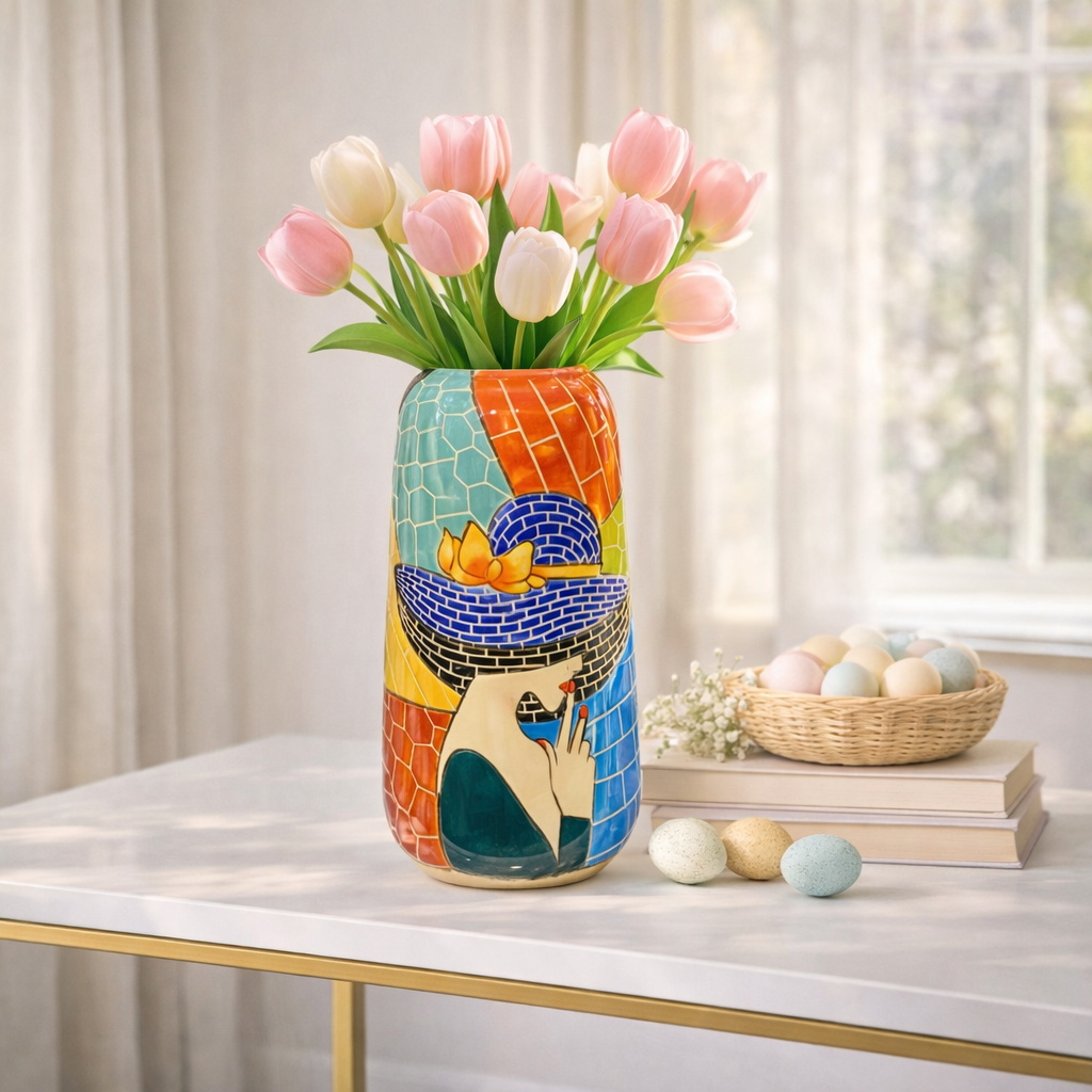 Handmade Mosaic Ceramic Vase – Lady Design  – 30 cm (11.8 in) – Home Décor – Heritage T&T Mosaic Collection – Bat Trang Vietnam
