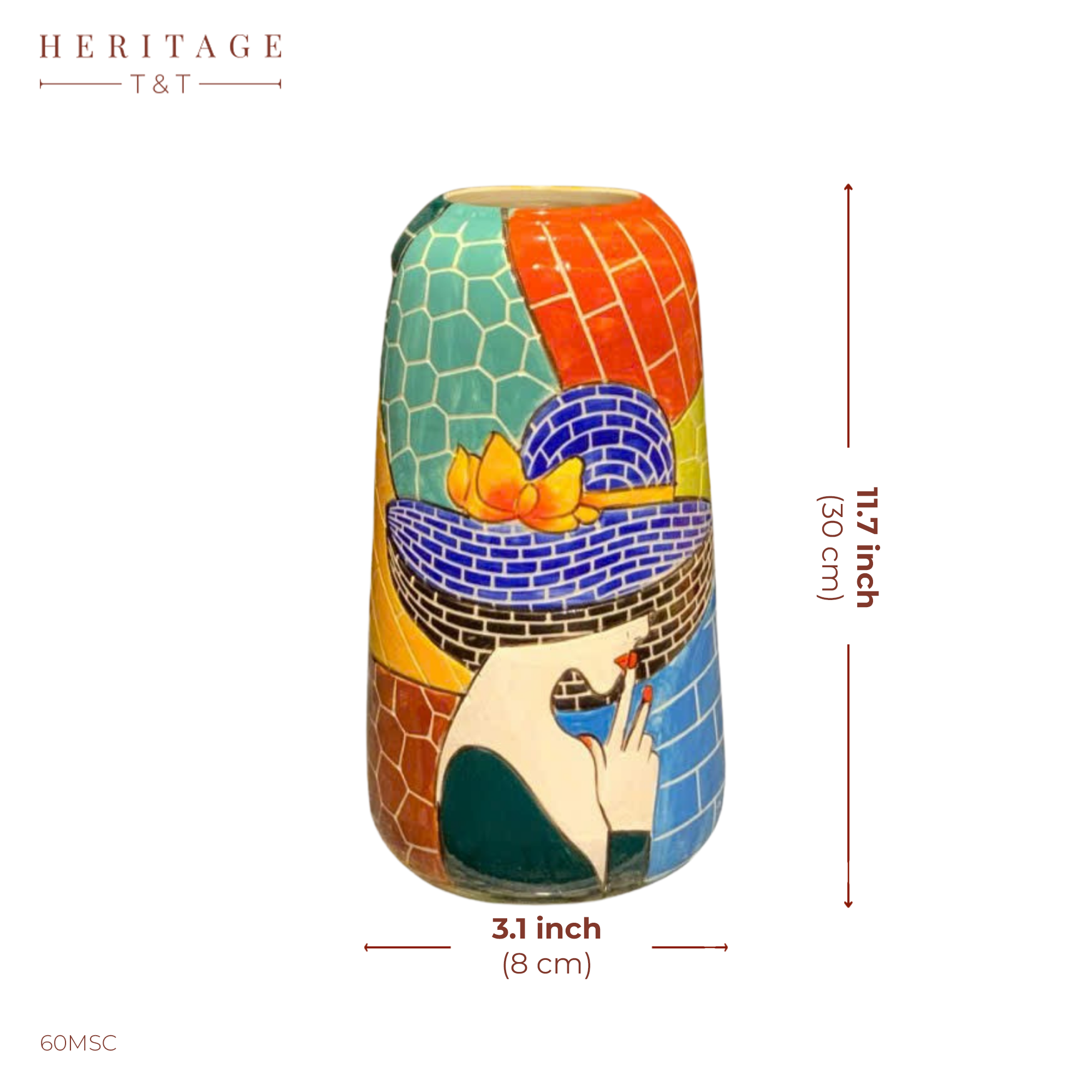 Handmade Mosaic Ceramic Vase – Lady Design  – 30 cm (11.8 in) – Home Décor – Heritage T&T Mosaic Collection – Bat Trang Vietnam