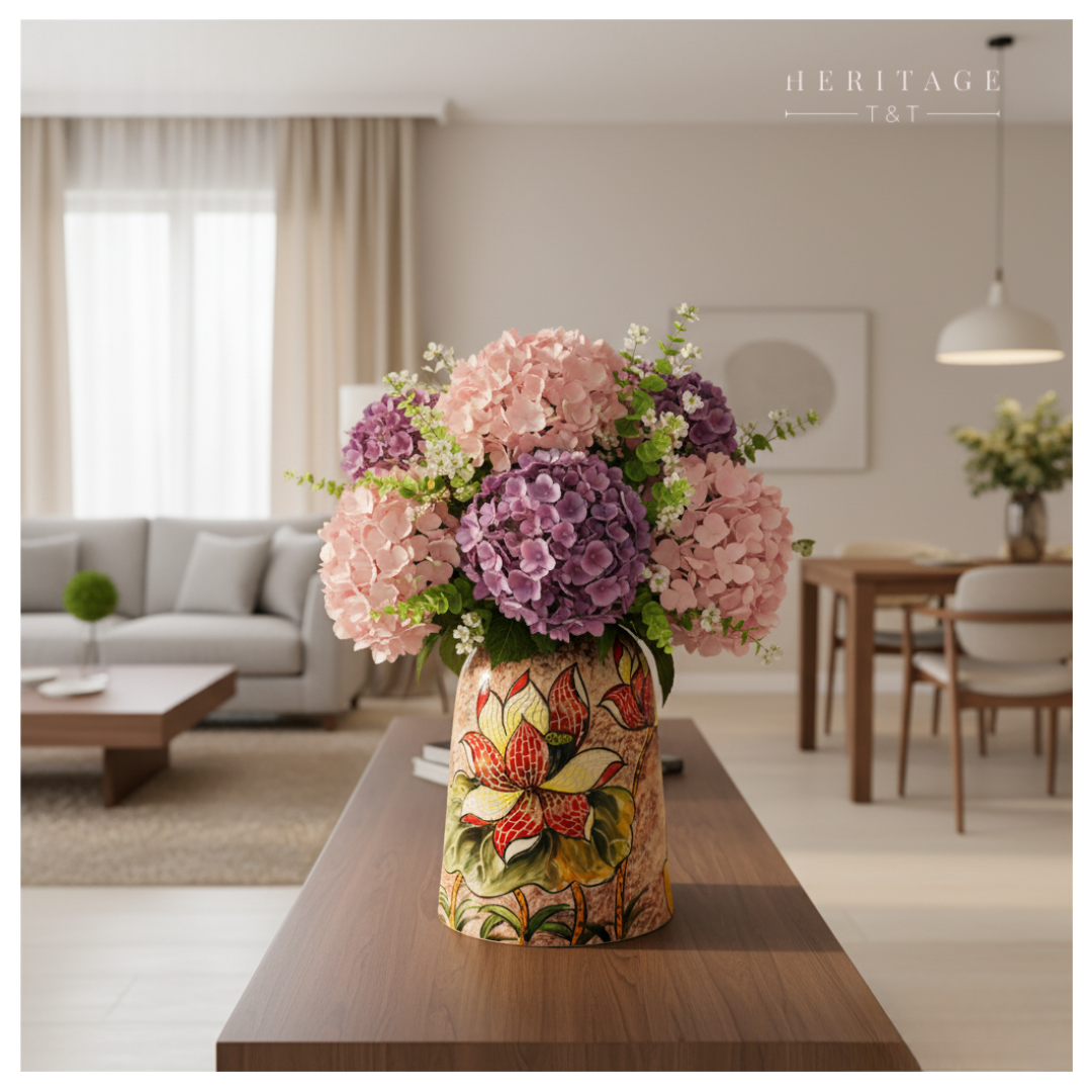 Handmade Mosaic Ceramic Vase – Lotus Design  – 26 cm (10.2 in) – Home Décor – Heritage T&T Mosaic Collection – Bat Trang Vietnam