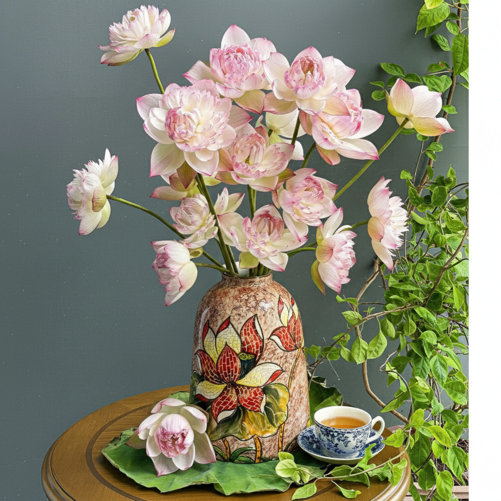 Handmade Mosaic Ceramic Vase – Lotus Design  – 26 cm (10.2 in) – Home Décor – Heritage T&T Mosaic Collection – Bat Trang Vietnam