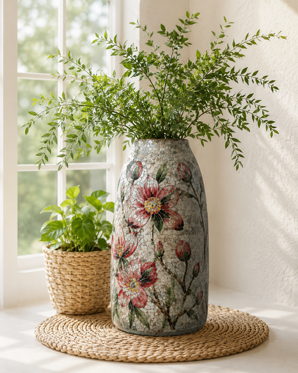 Handmade Mosaic Ceramic Vase Magnolia Design 40 cm Bat Trang Pottery Hand Painted Home Decor HERITAGE T&T