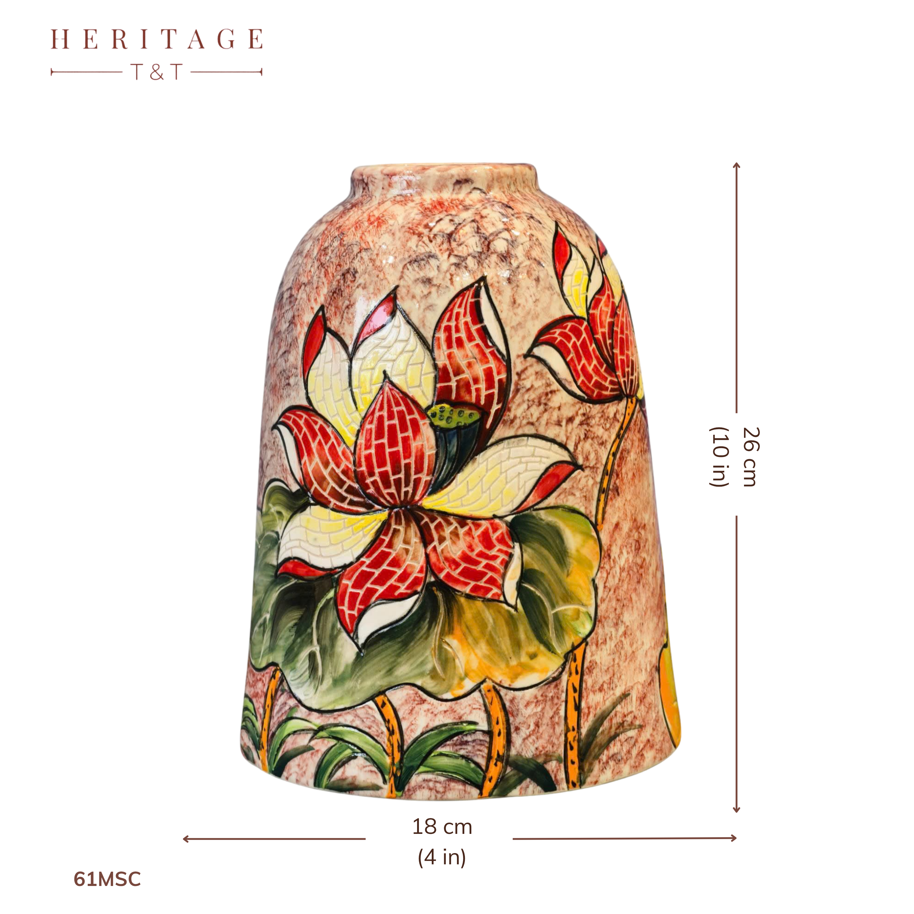 Handmade Mosaic Ceramic Vase – Lotus Design  – 26 cm (10.2 in) – Home Décor – Heritage T&T Mosaic Collection – Bat Trang Vietnam