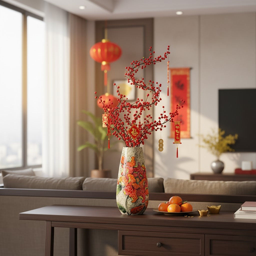 Handmade Mosaic Ceramic Vase – Flower Design  – 36.5 cm (14.4 in) – Home Décor – Heritage T&T Mosaic Collection – Bat Trang Vietnam