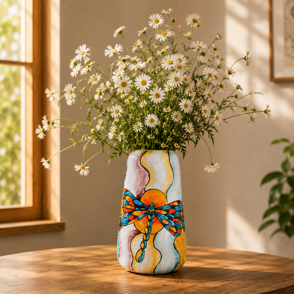 Handmade Mosaic Ceramic Vase – Dragonfly Design  – 26 cm (10.2 in) – Home Décor – Heritage T&T Mosaic Collection – Bat Trang Vietnam